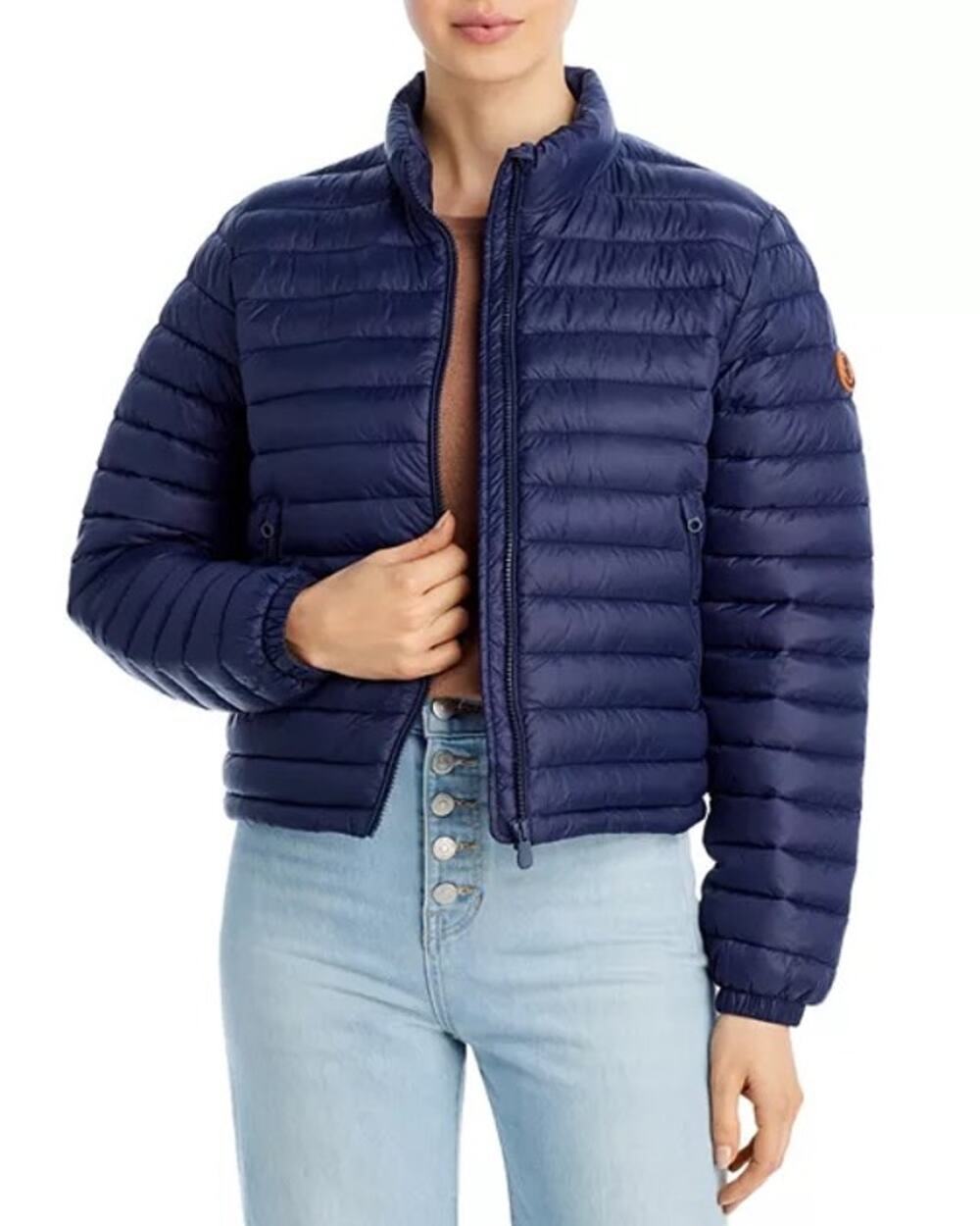 Save The Duck Women Large Neha Cropped Puffer Jacket Blue Ultra Lightweight Coat